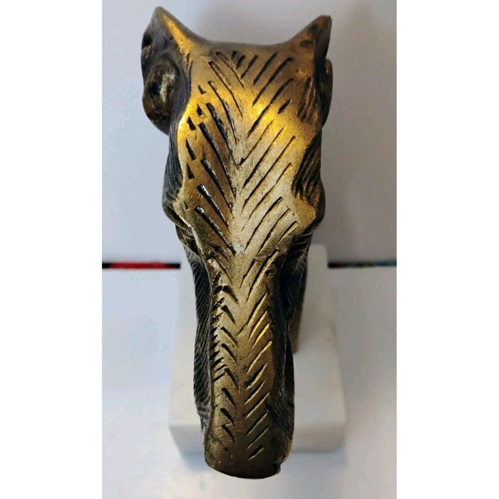 Vintage Brass Greyhound Whippet Dog Bust White Marble Base Statue Bookend 9